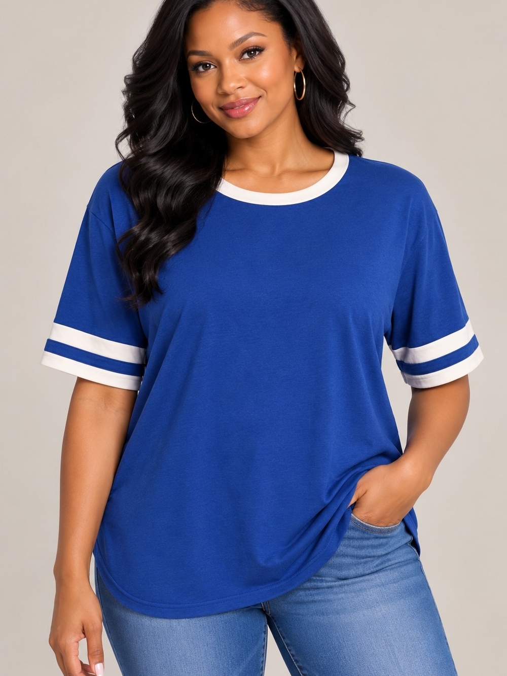 Classic Blue Ringer Tee with White Trim - Women's Short Sleeve